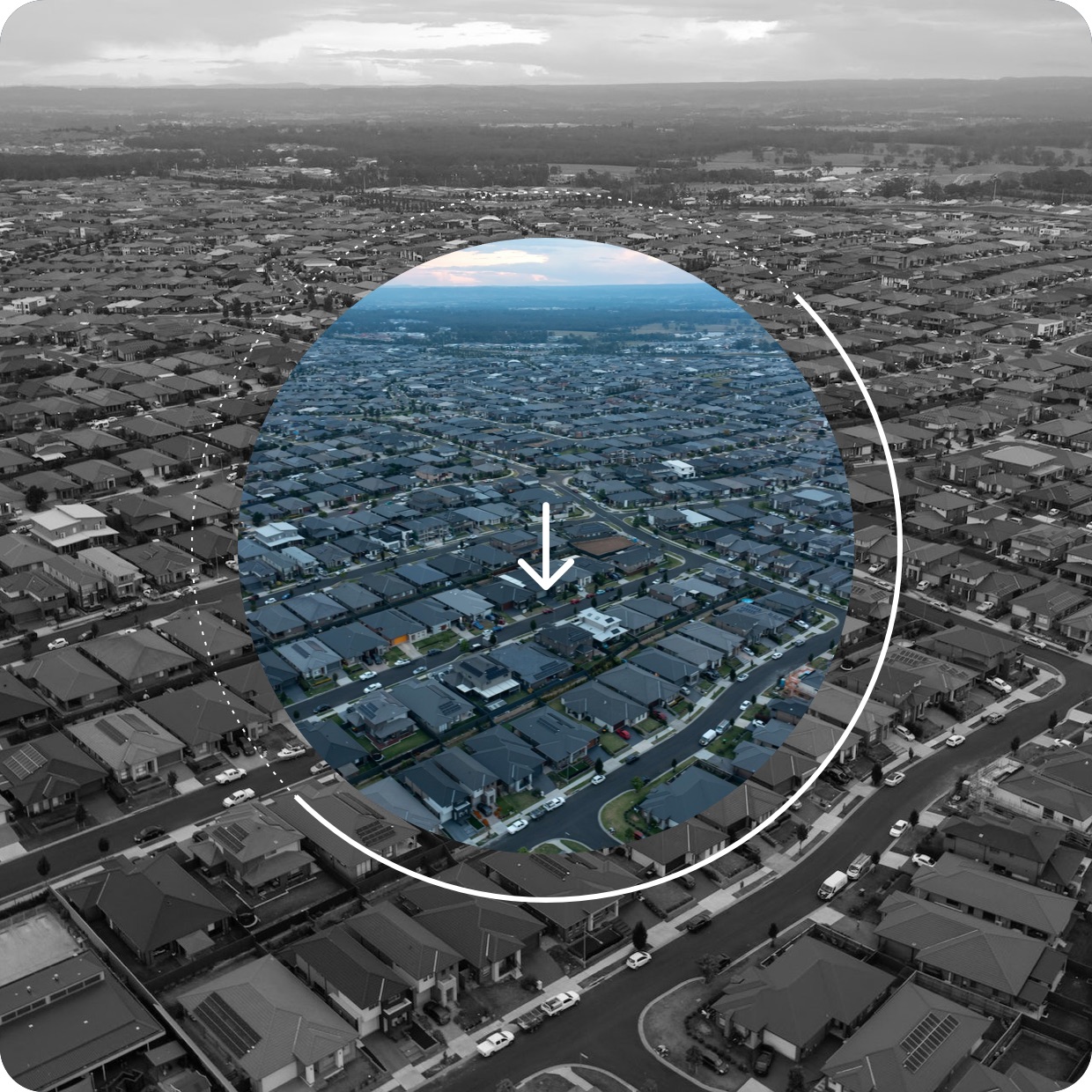 Urban sprawl aerial shot